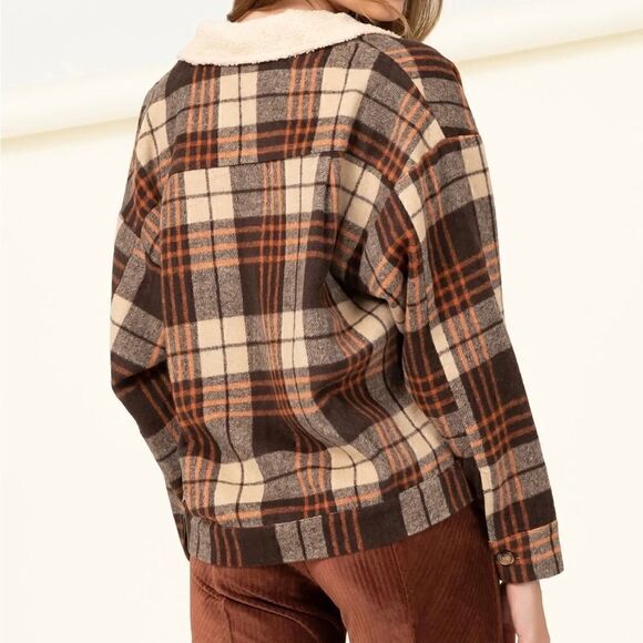 Flannel plaid jacket and skirt set brown - Picture 3 of 14